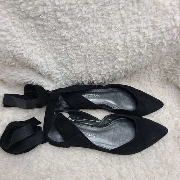 Stuart Weitzman Supersonic Black Suede Ankle Wrap Flats Size 6 - Picture 2 of 7